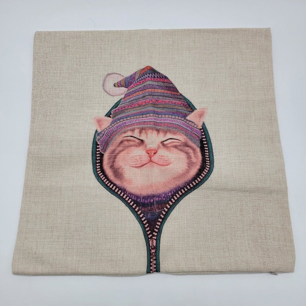 ASTRO Smile CAT PILLOW COVER WALL ART BURLAP ZIPPER STEAM PUNK Anthropomorphic
